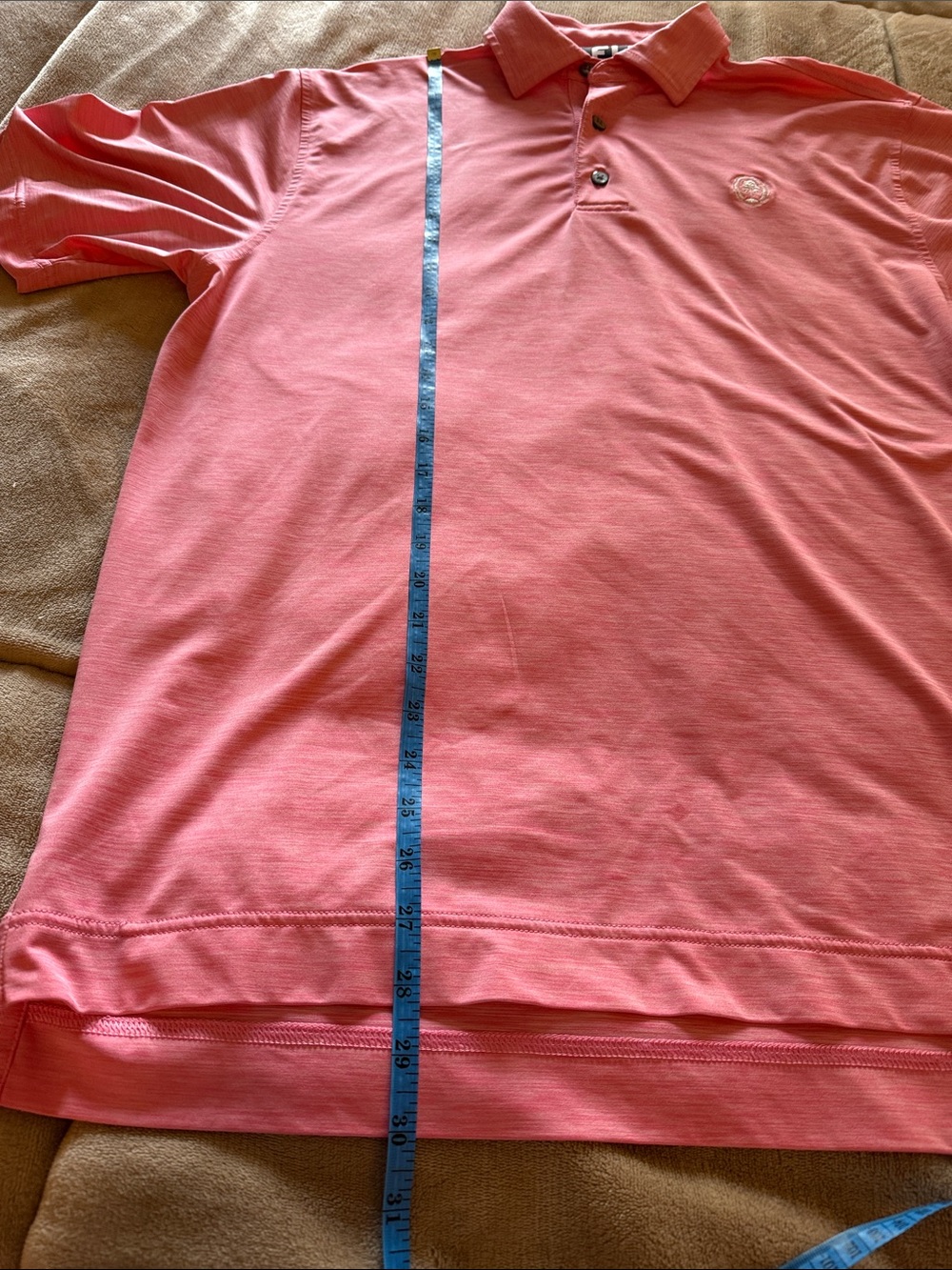 FootJoy Men's Heathered Coral Pink Golf Polo - Picture 7 of 8